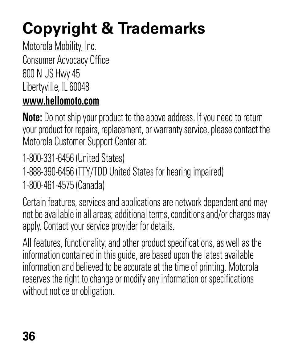 Copyright & trademarks | Motorola HK100 Headset HK100 User Manual | Page 38 / 128