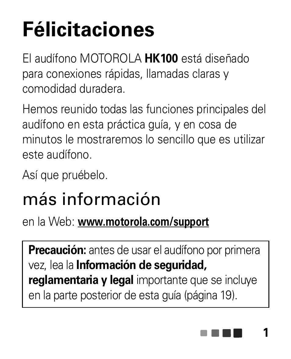 Más información, Félicitaciones | Motorola HK100 Headset HK100 User Manual | Page 43 / 128