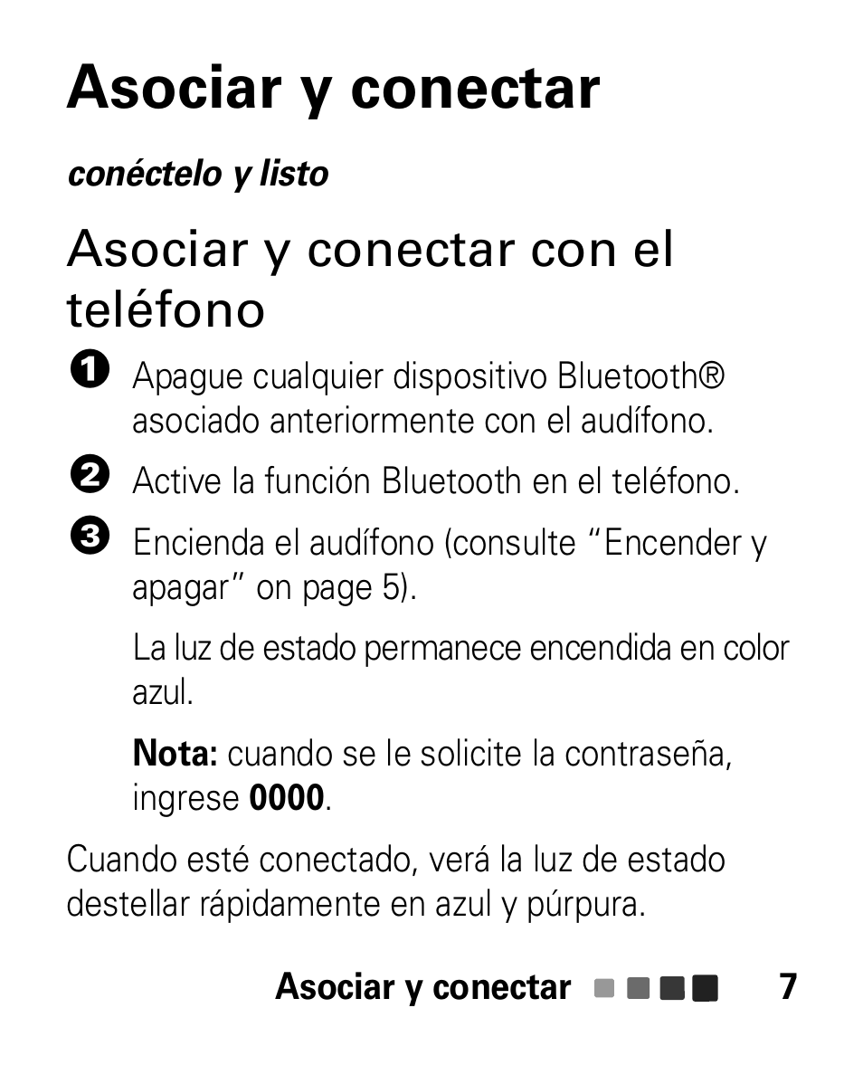 Asociar y conectar, Asociar y conectar con el teléfono | Motorola HK100 Headset HK100 User Manual | Page 49 / 128