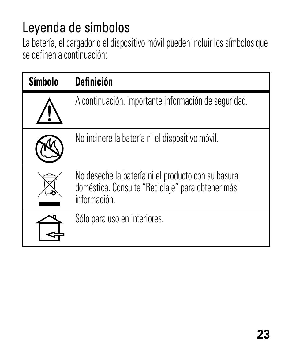 Leyenda de símbolos | Motorola HK100 Headset HK100 User Manual | Page 65 / 128