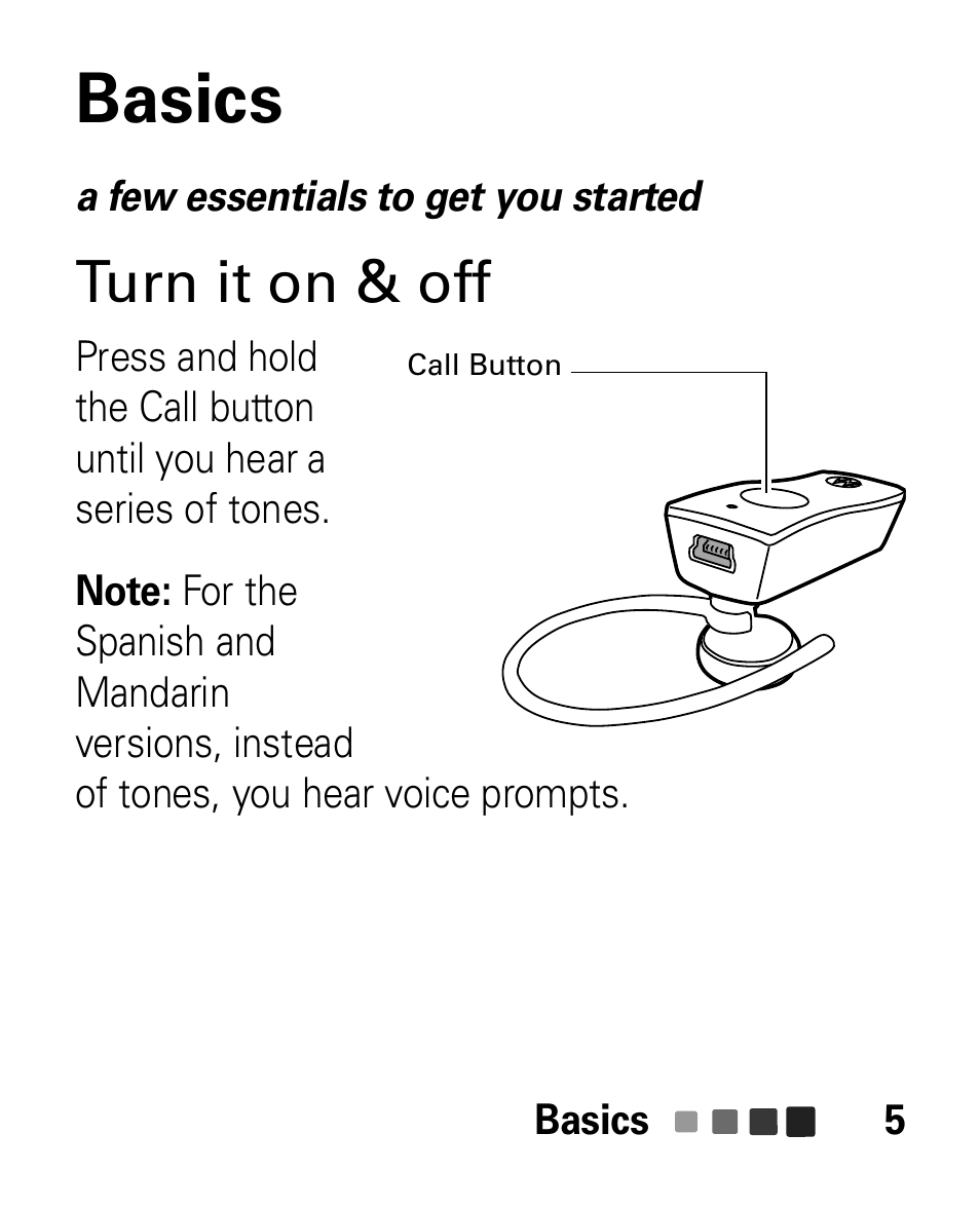 Basics, Turn it on & off | Motorola HK100 Headset HK100 User Manual | Page 7 / 128