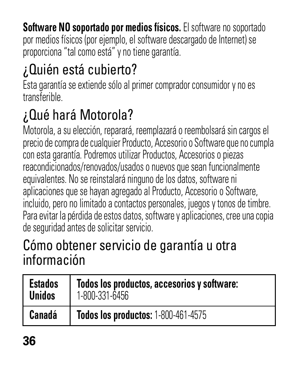 Quién está cubierto, Qué hará motorola | Motorola HK100 Headset HK100 User Manual | Page 78 / 128