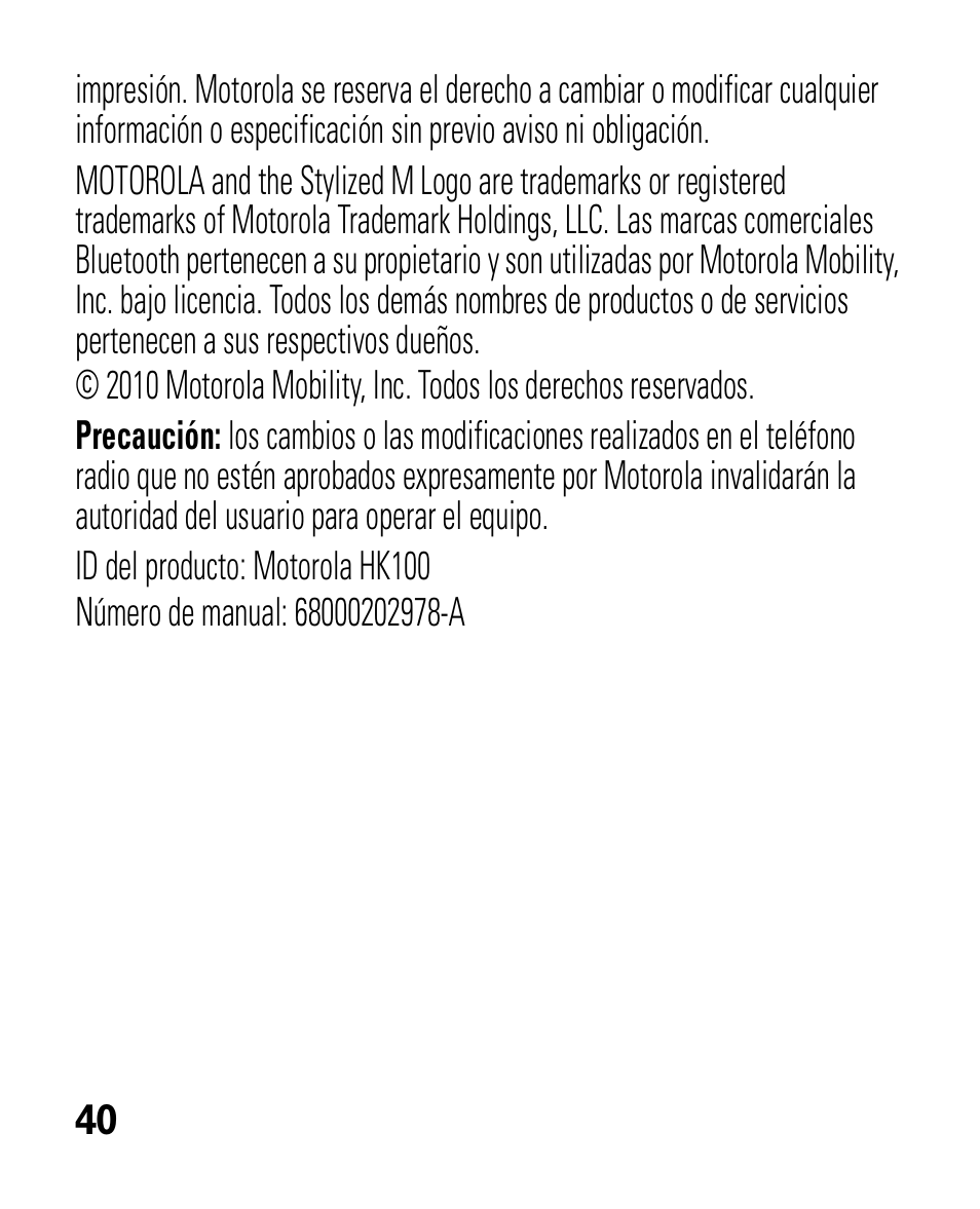 Motorola HK100 Headset HK100 User Manual | Page 82 / 128