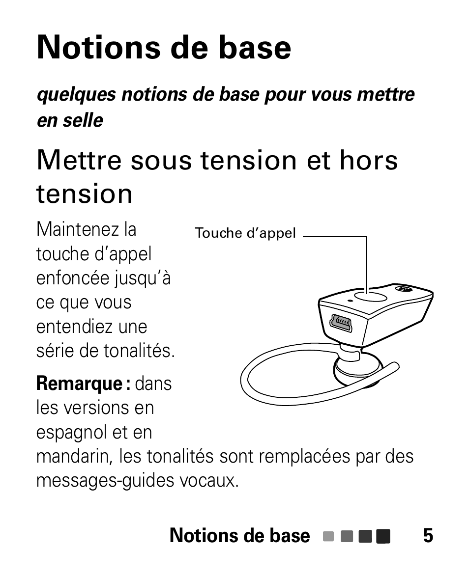 Notions de base, Mettre sous tension et hors tension | Motorola HK100 Headset HK100 User Manual | Page 89 / 128