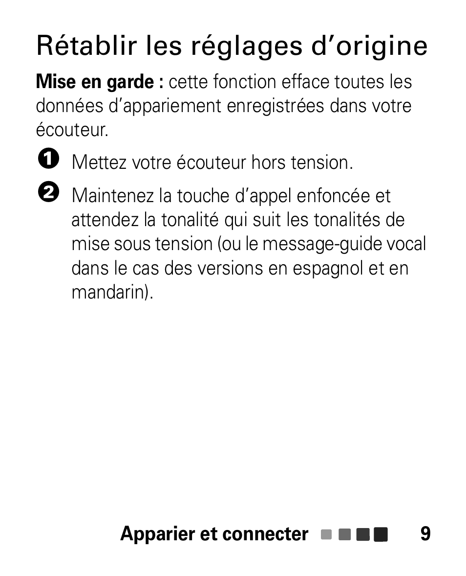 Rétablir les réglages d’origine | Motorola HK100 Headset HK100 User Manual | Page 93 / 128