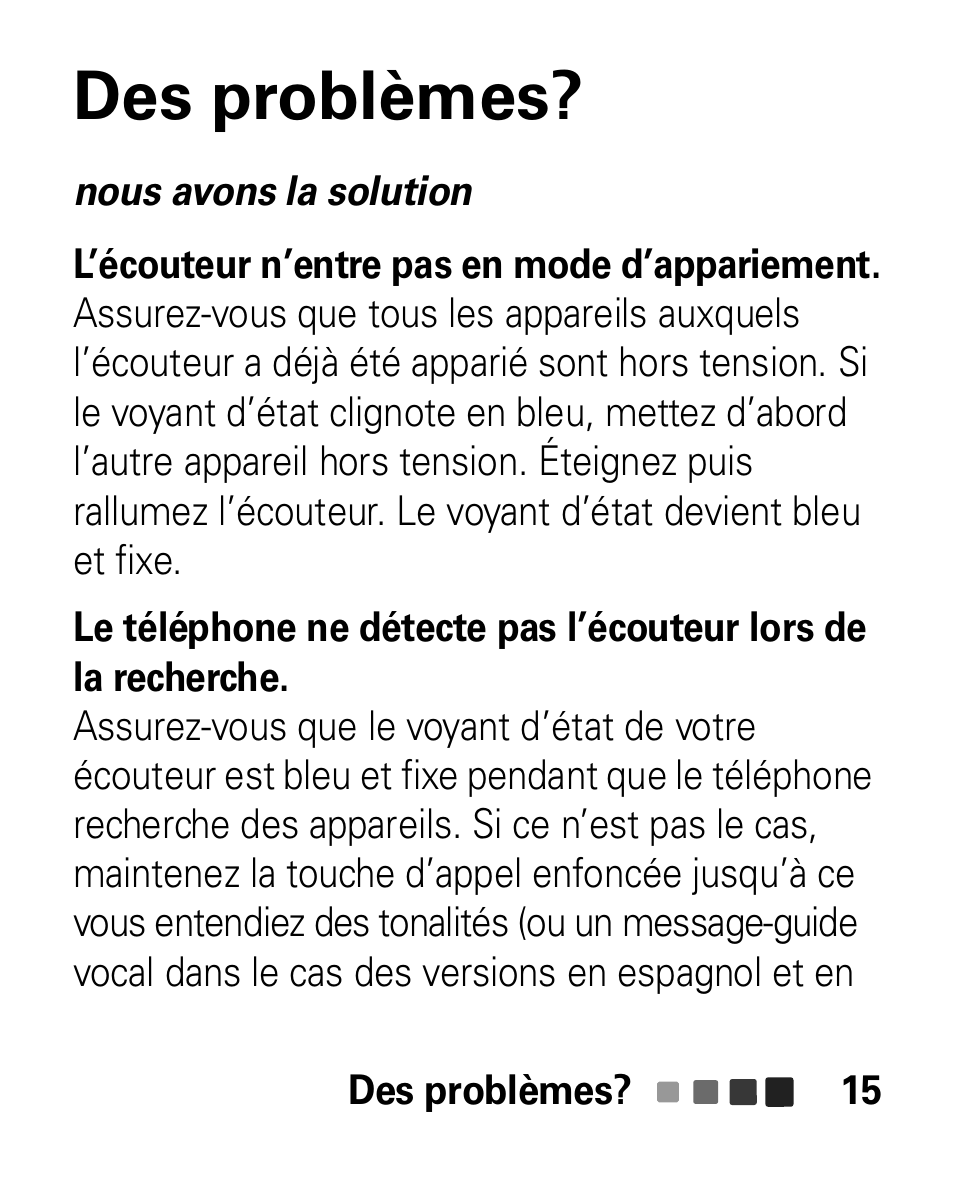 Des problèmes | Motorola HK100 Headset HK100 User Manual | Page 99 / 128