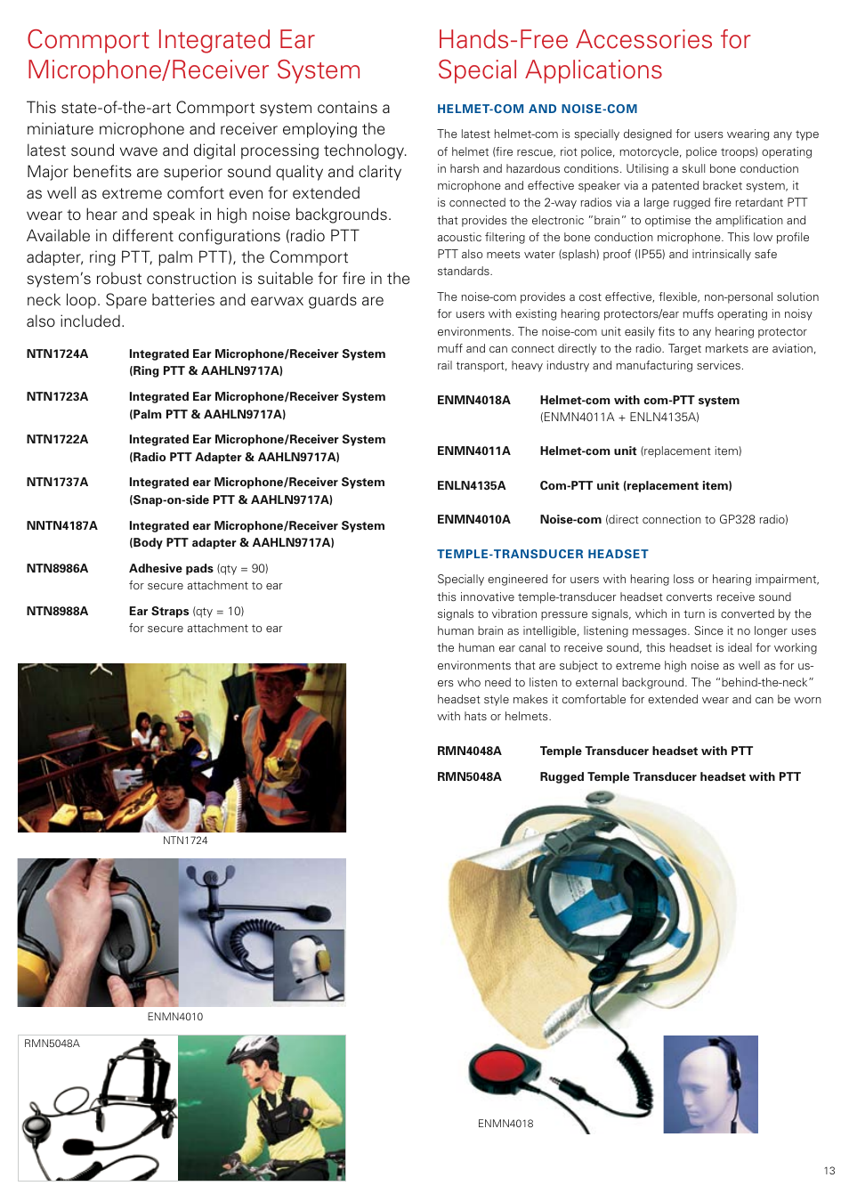 Commport integrated ear microphone/receiver system, Hands-free accessories for special applications | Motorola ENLN4104 User Manual | Page 14 / 16