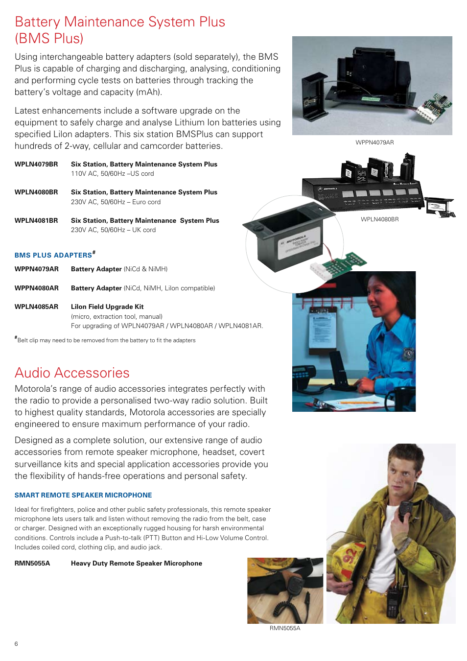 Battery maintenance system plus (bms plus), Audio accessories | Motorola ENLN4104 User Manual | Page 7 / 16