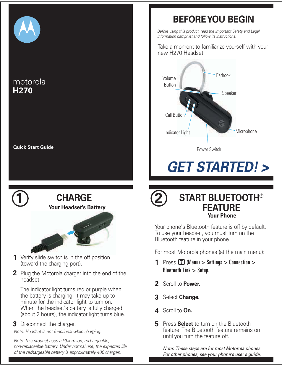 Motorola H270 User Manual | 10 pages