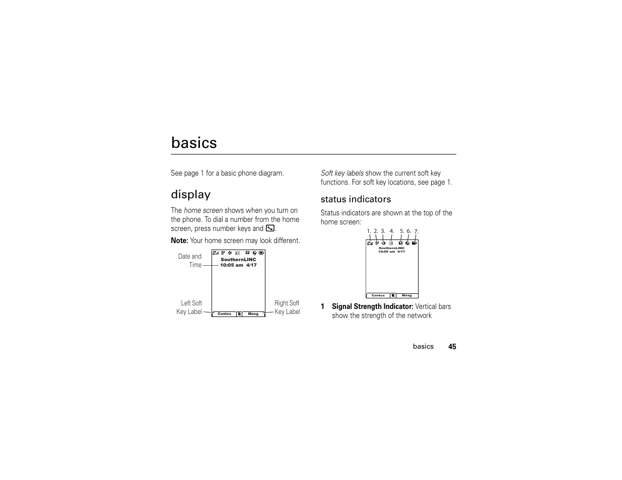 Basics, Display, Status indicators | Motorola i365IS Phone User Manual | Page 51 / 108