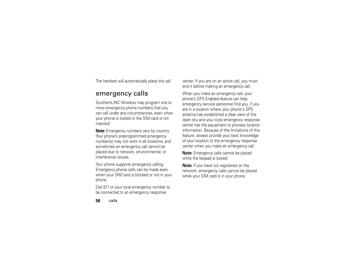 Emergency calls | Motorola i365IS Phone User Manual | Page 62 / 108