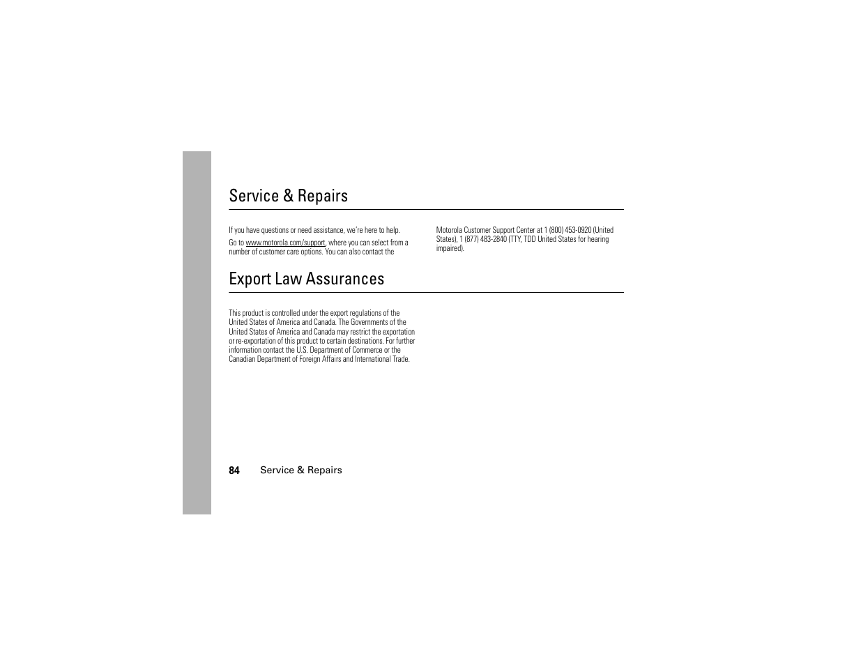 Service & repairs, Export law assurances | Motorola i365IS Phone User Manual | Page 90 / 108
