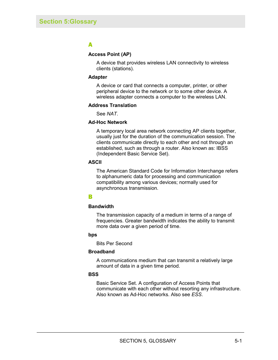 Section 5:glossary | Motorola WE800G User Manual | Page 59 / 71