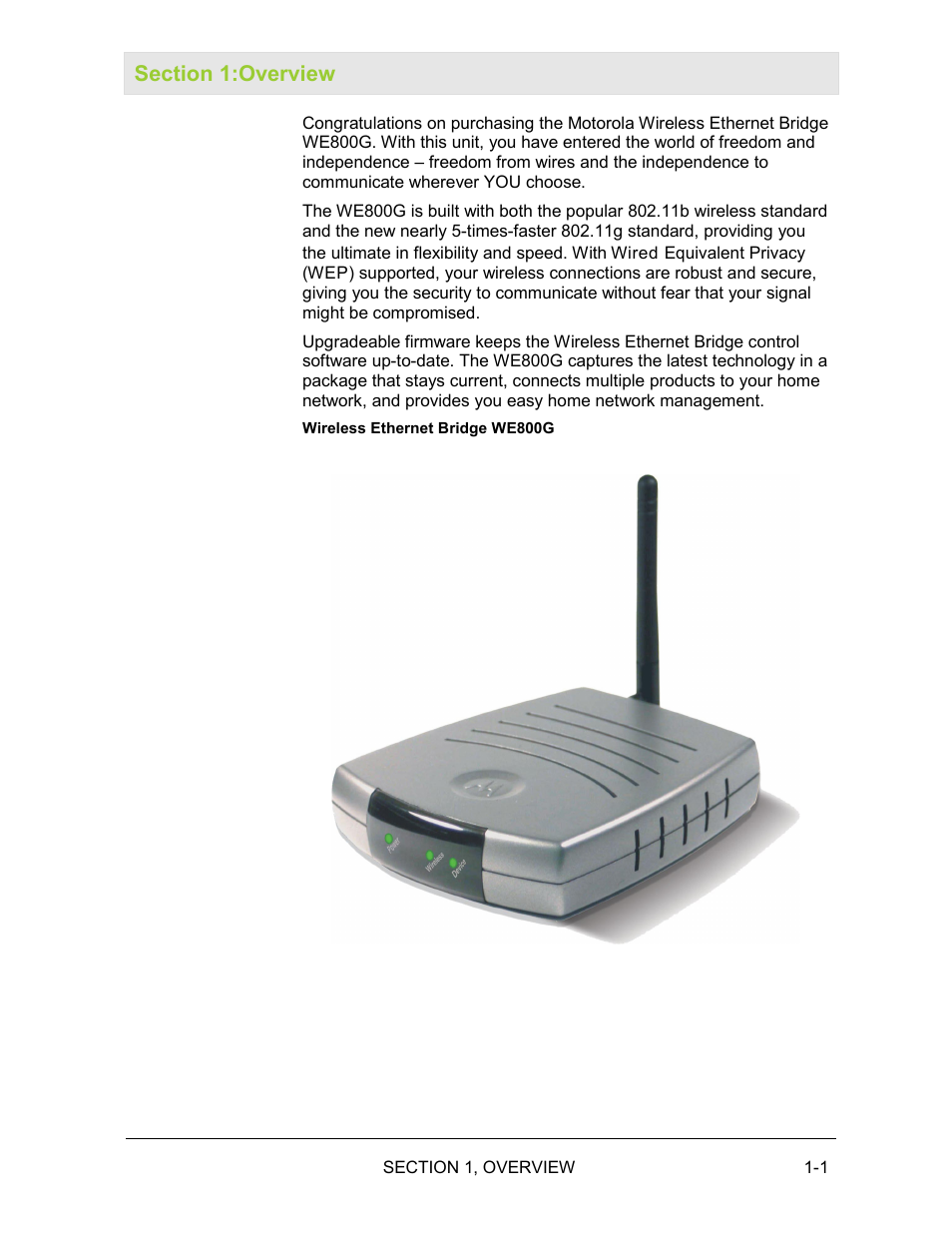 Section 1:overview | Motorola WE800G User Manual | Page 6 / 71