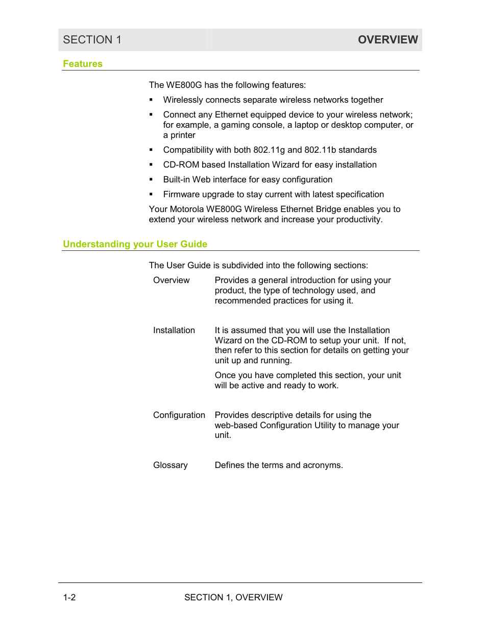 Features, Understanding your user guide | Motorola WE800G User Manual | Page 7 / 71