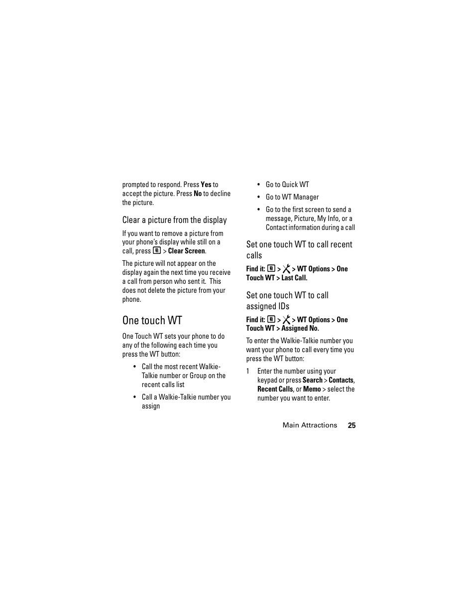 One touch wt | Motorola i335 User Manual | Page 29 / 99