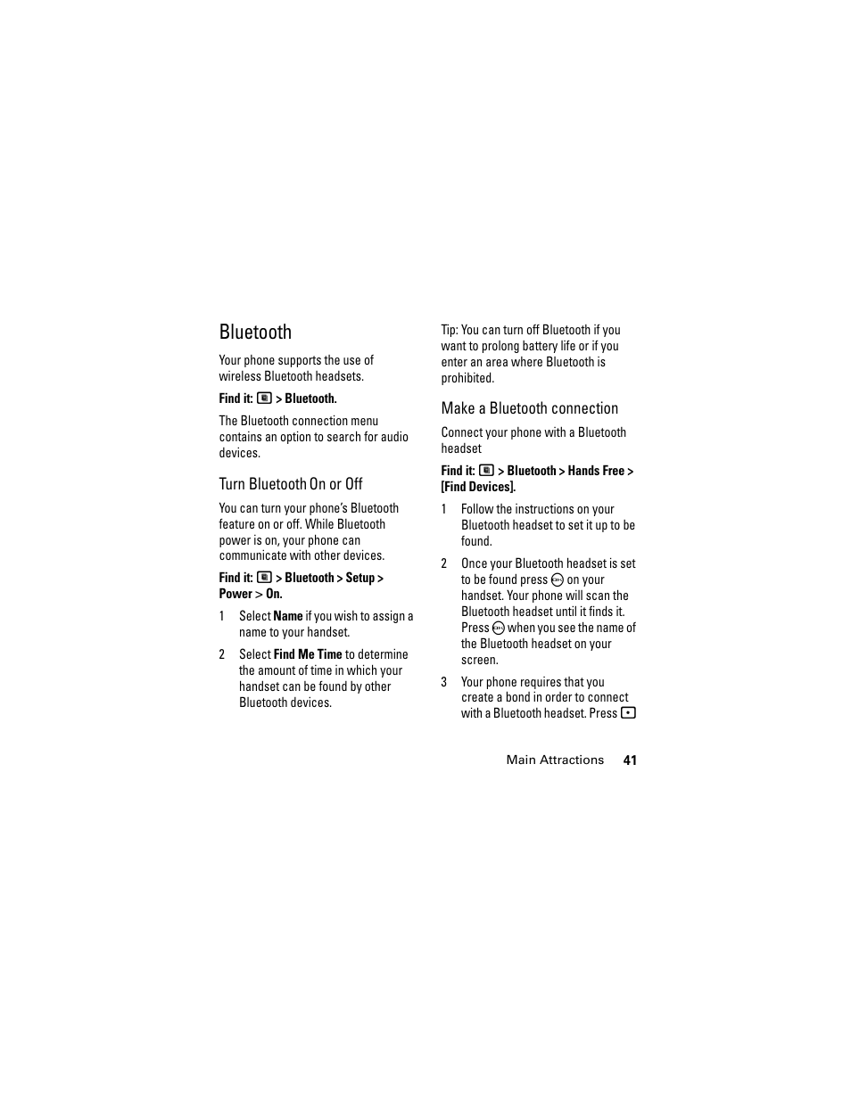Bluetooth | Motorola i335 User Manual | Page 45 / 99