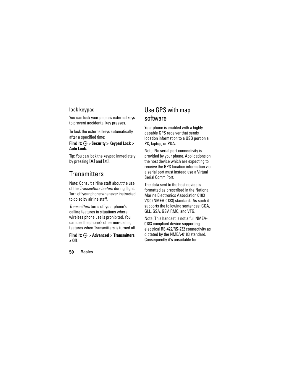 Transmitters, Use gps with map software, Transmitters use gps with map software | Motorola i335 User Manual | Page 54 / 99