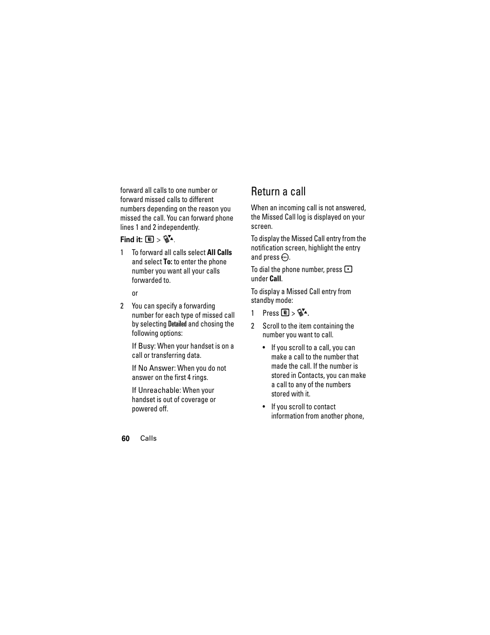 Return a call | Motorola i335 User Manual | Page 64 / 99