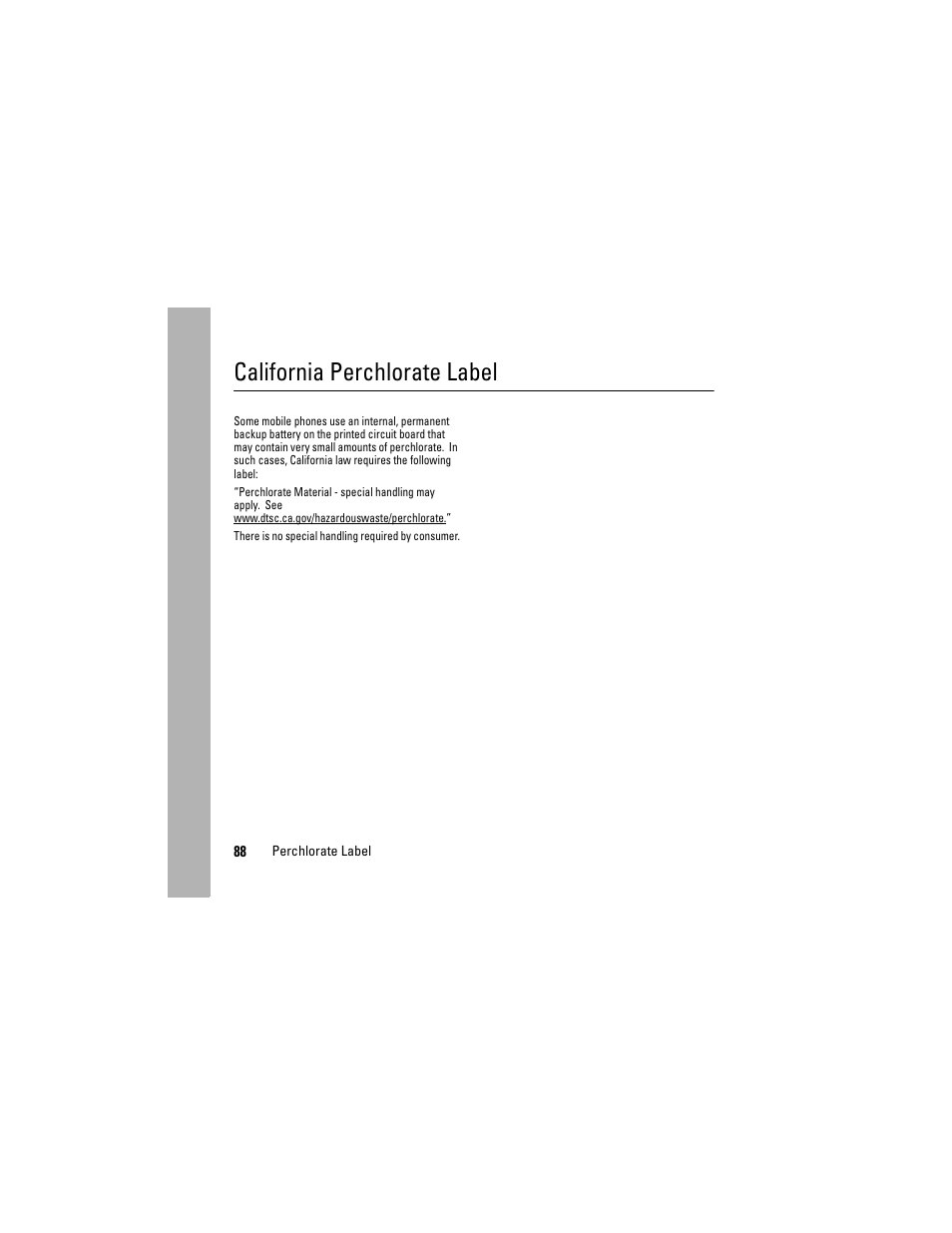 California perchlorate, Label, California perchlorate label | Motorola i335 User Manual | Page 92 / 99