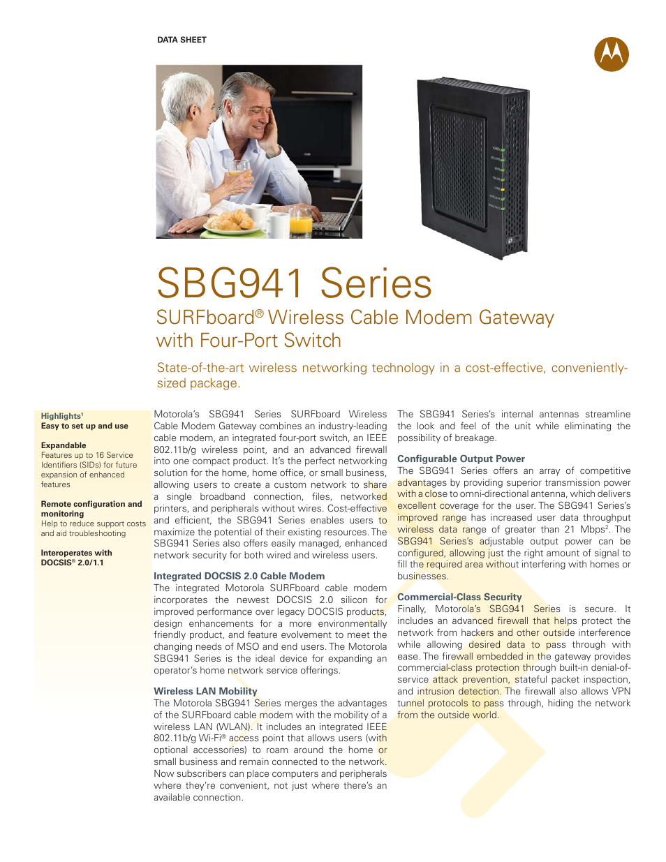 Motorola SURFboard SBG941 Series User Manual | 4 pages
