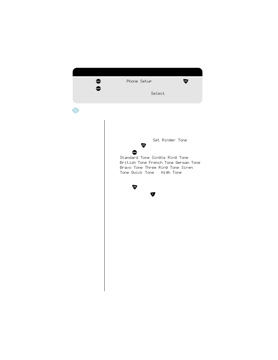 Setting the ringer tone, Setting the ringer t, 2: getting to phone setup | Motorola 9500 User Manual | Page 142 / 226