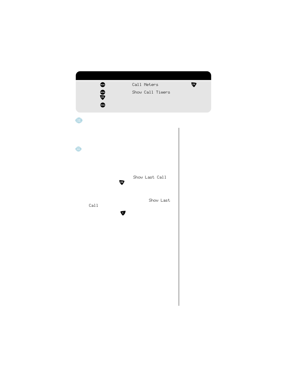 Showing call timers, Show the time of the last call | Motorola 9500 User Manual | Page 185 / 226