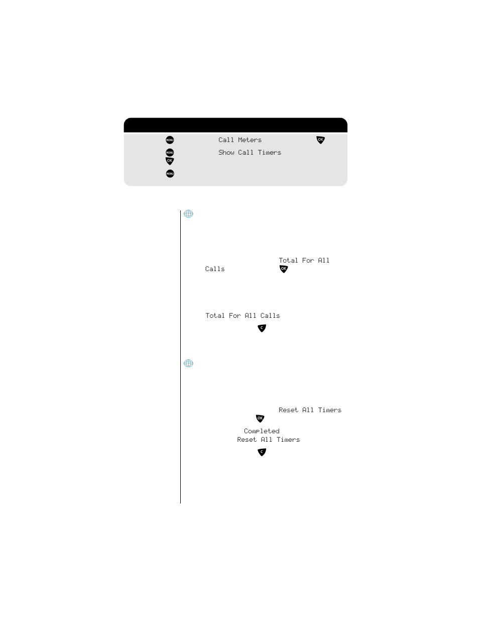 Show total time for all calls, Reset all timers, 2-3: getting to show call timers | Motorola 9500 User Manual | Page 186 / 226