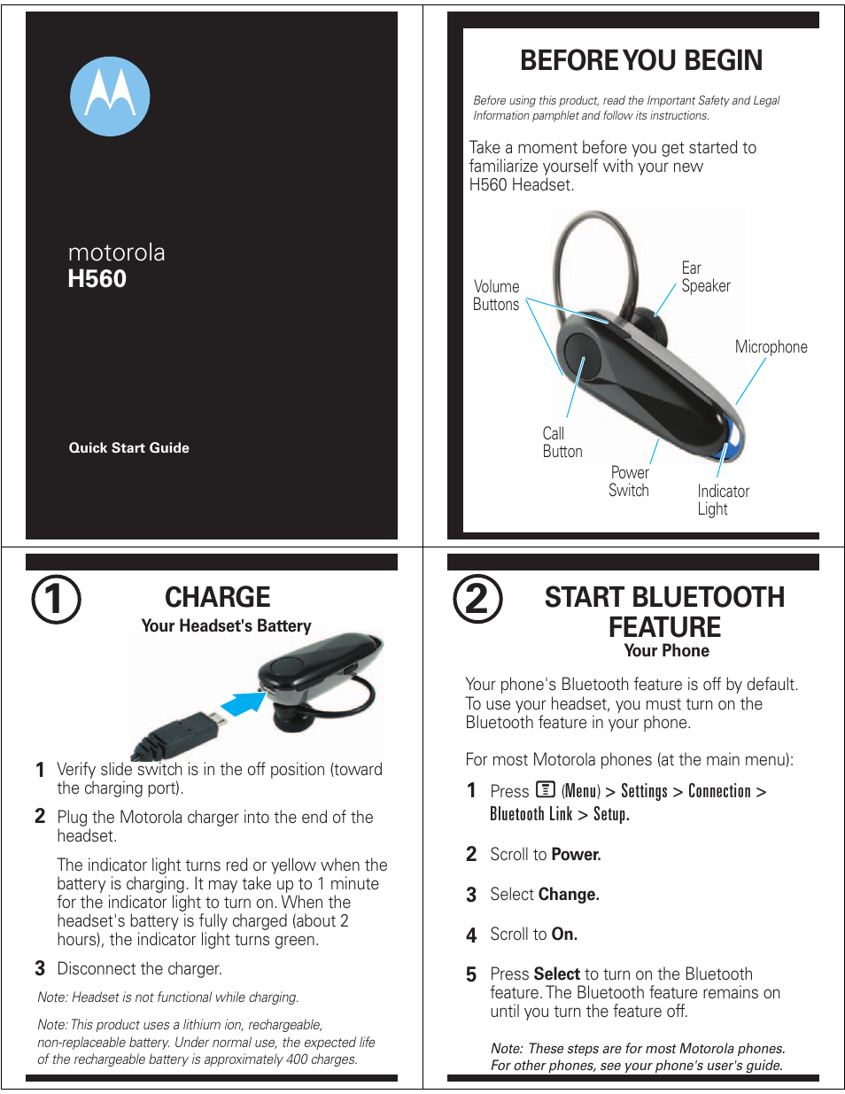 Motorola H560 User Manual | 6 pages