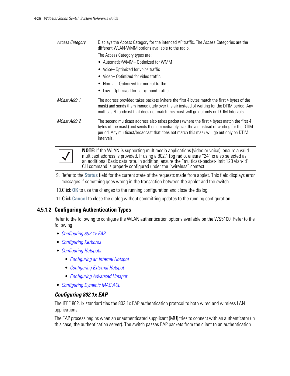 2 configuring authentication types, R the wlan, see | Motorola Series Switch WS5100 User Manual | Page 100 / 364