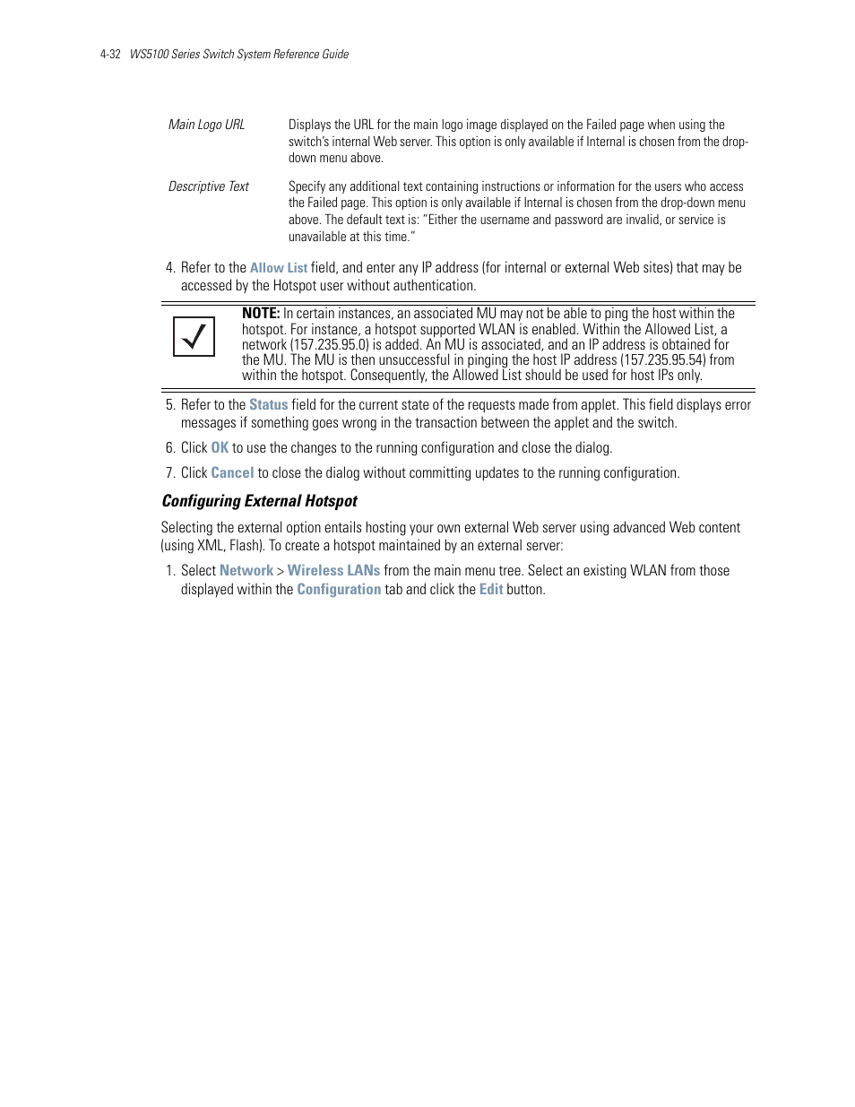 Configuring external hotspot | Motorola Series Switch WS5100 User Manual | Page 106 / 364