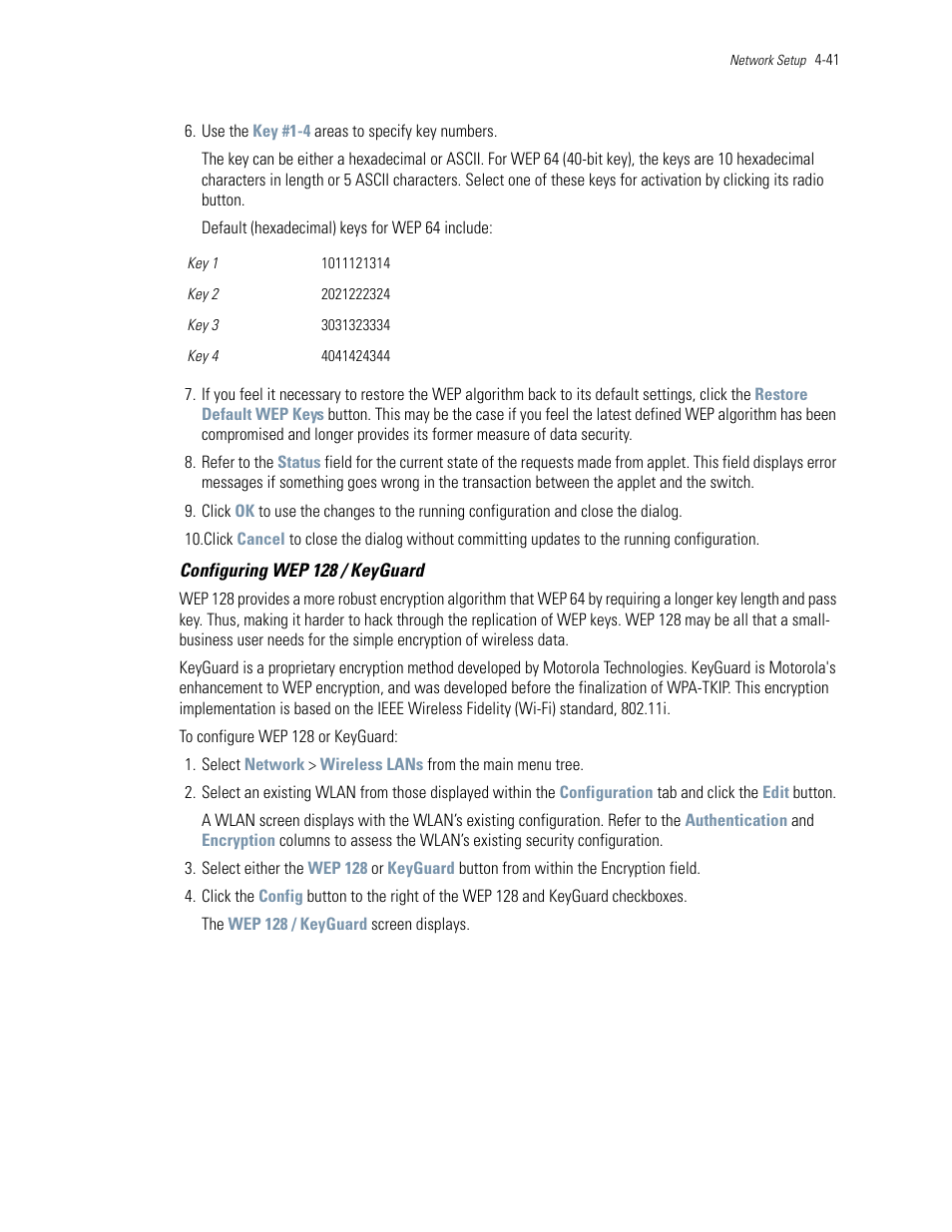 Configuring wep 128 / keyguard on | Motorola Series Switch WS5100 User Manual | Page 115 / 364