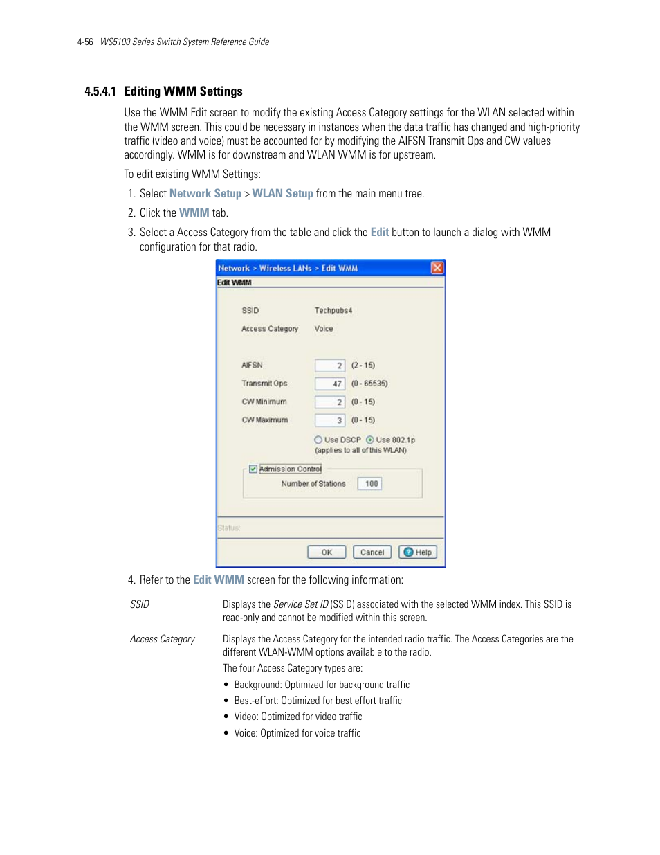 1 editing wmm settings | Motorola Series Switch WS5100 User Manual | Page 130 / 364