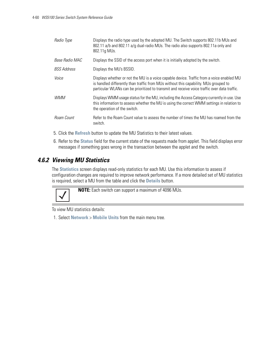 2 viewing mu statistics, 2 viewing mu statistics -60 | Motorola Series Switch WS5100 User Manual | Page 134 / 364