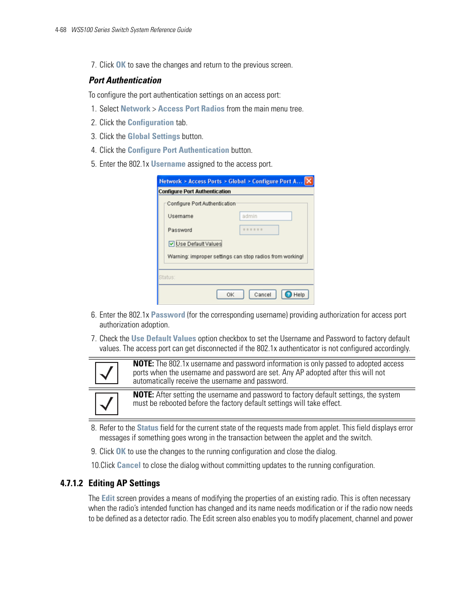 2 editing ap settings | Motorola Series Switch WS5100 User Manual | Page 142 / 364