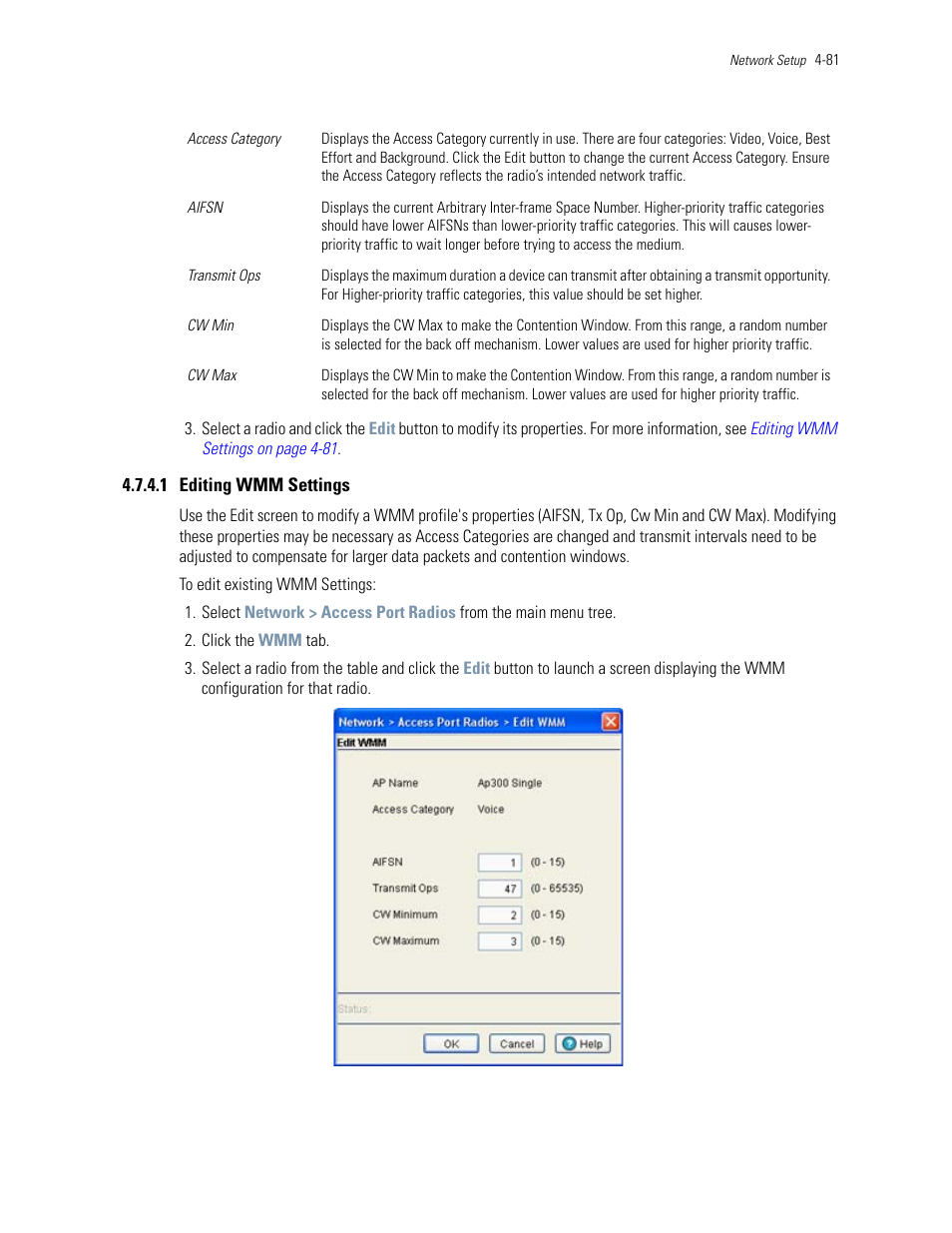 1 editing wmm settings | Motorola Series Switch WS5100 User Manual | Page 155 / 364