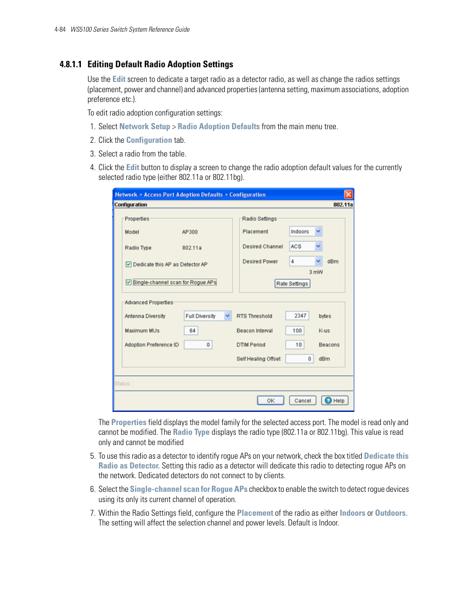 1 editing default radio adoption settings | Motorola Series Switch WS5100 User Manual | Page 158 / 364