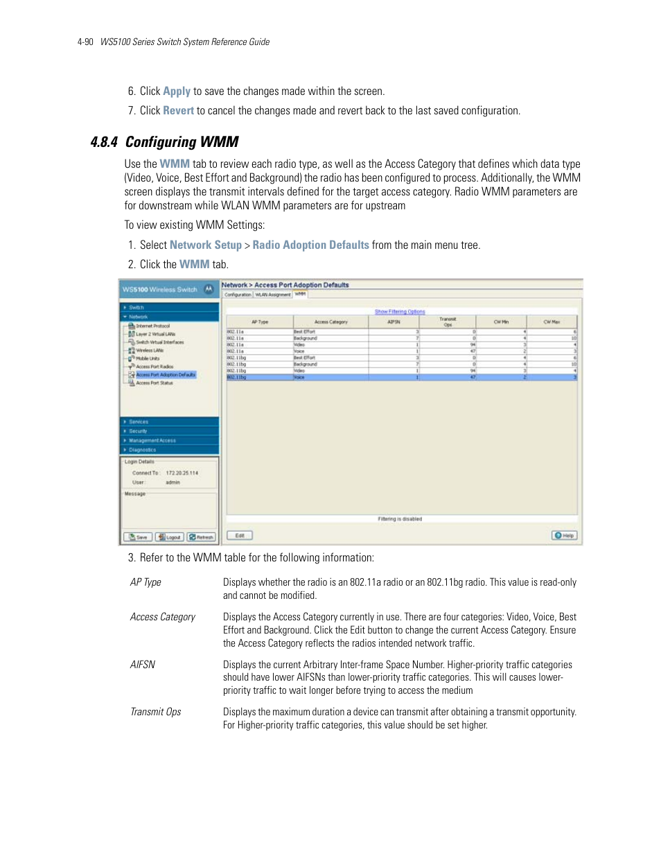 4 configuring wmm, 4 configuring wmm -90, Configuring wmm | Motorola Series Switch WS5100 User Manual | Page 164 / 364