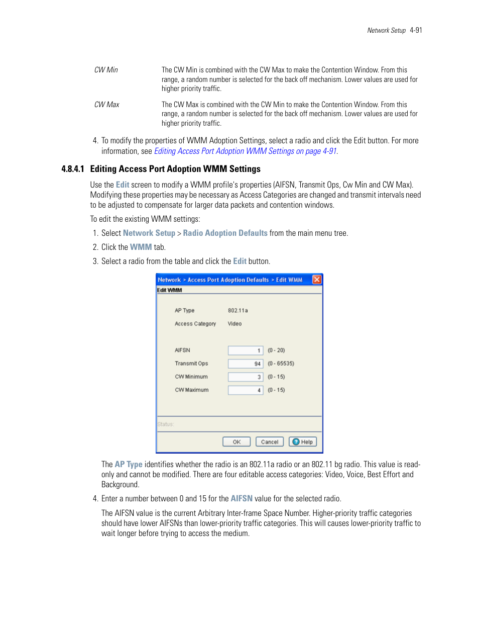 1 editing access port adoption wmm settings | Motorola Series Switch WS5100 User Manual | Page 165 / 364