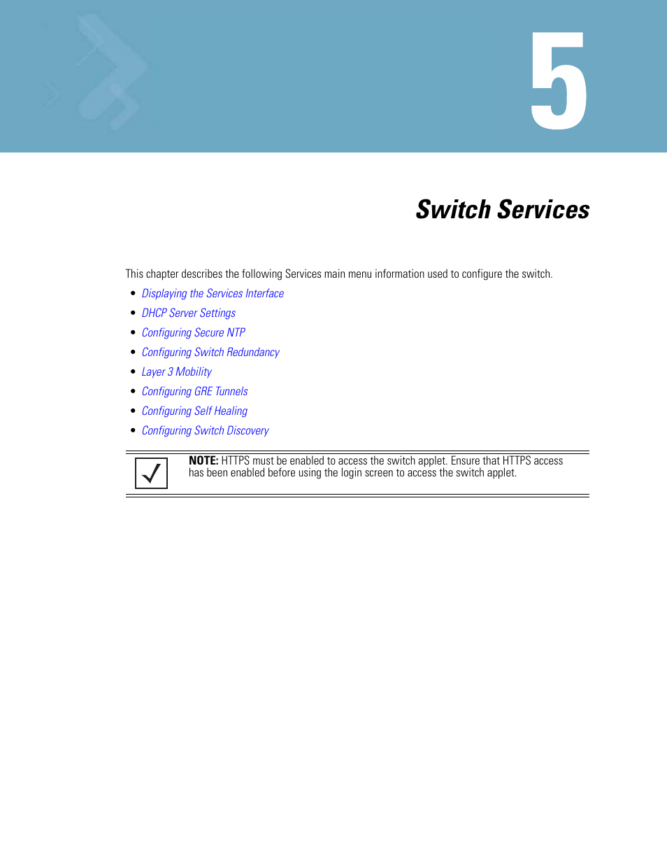 Switch services, Chapter 5. switch services | Motorola Series Switch WS5100 User Manual | Page 171 / 364