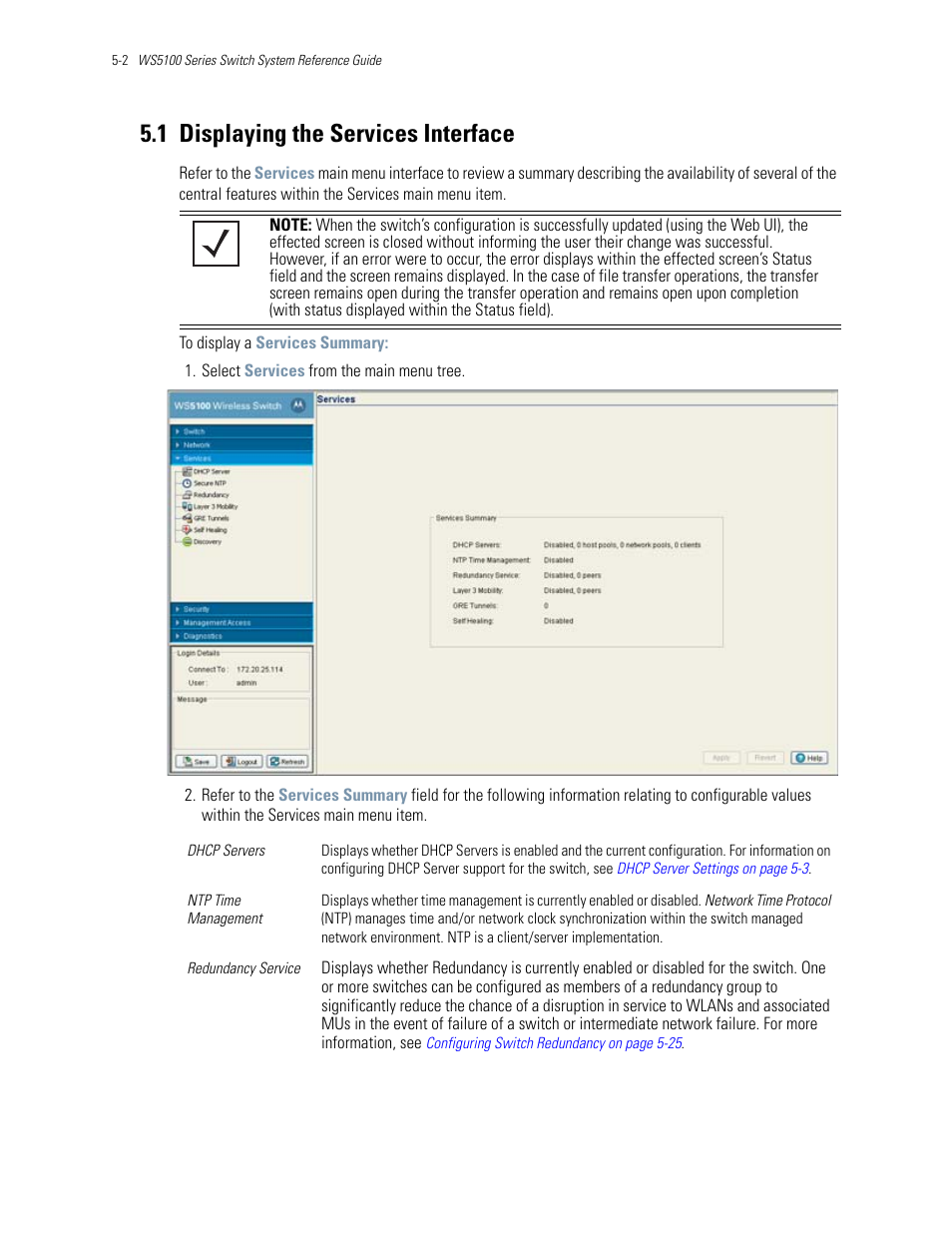 1 displaying the services interface, 1 displaying the services interface -2, Displaying the services interface | Motorola Series Switch WS5100 User Manual | Page 172 / 364