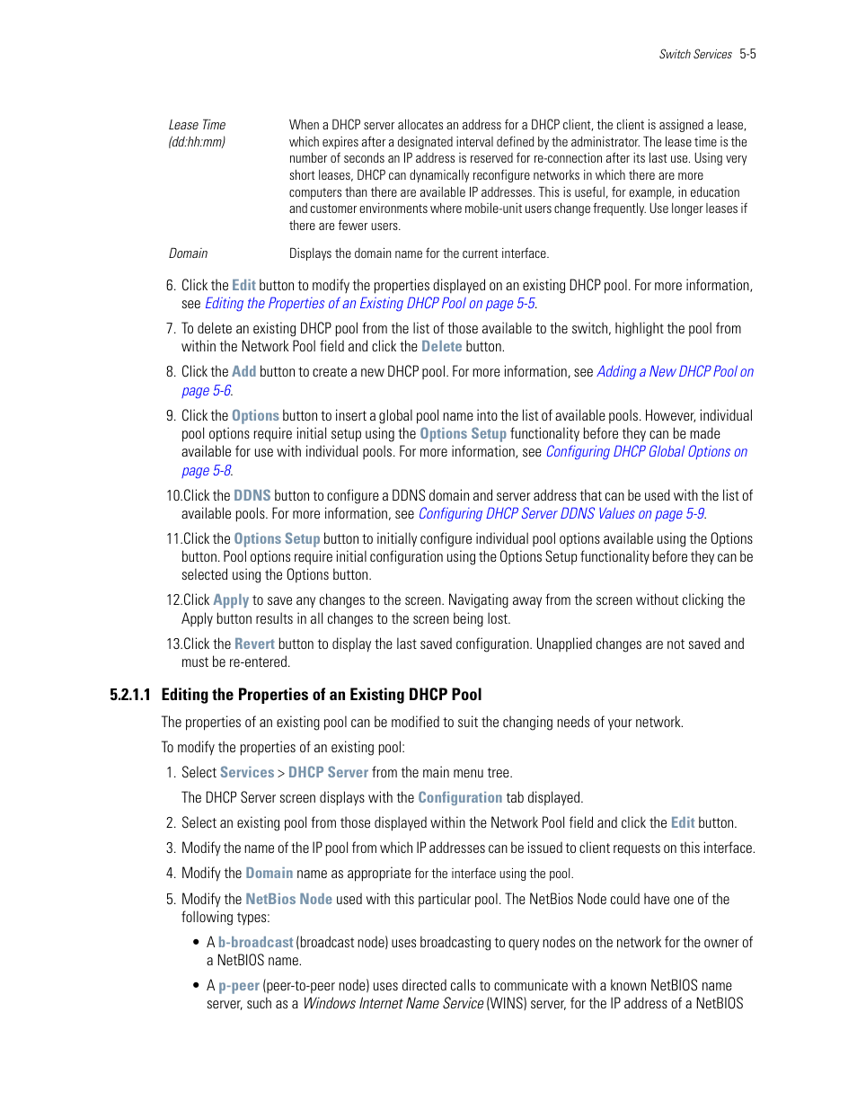 1 editing the properties of an existing dhcp pool | Motorola Series Switch WS5100 User Manual | Page 175 / 364