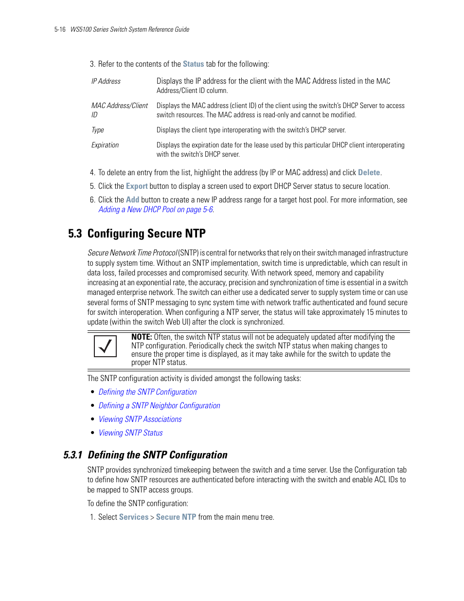 3 configuring secure ntp, 1 defining the sntp configuration, 3 configuring secure ntp -16 | 1 defining the sntp configuration -16, Configuring secure ntp | Motorola Series Switch WS5100 User Manual | Page 186 / 364