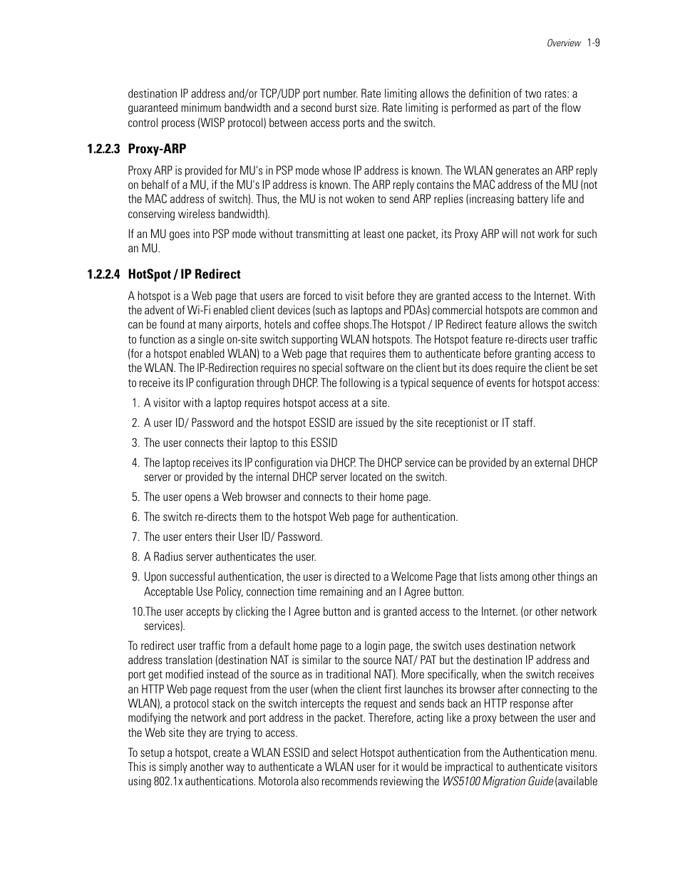 3 proxy-arp, 4 hotspot / ip redirect, Proxy-arp | Hotspot / ip redirect | Motorola Series Switch WS5100 User Manual | Page 19 / 364