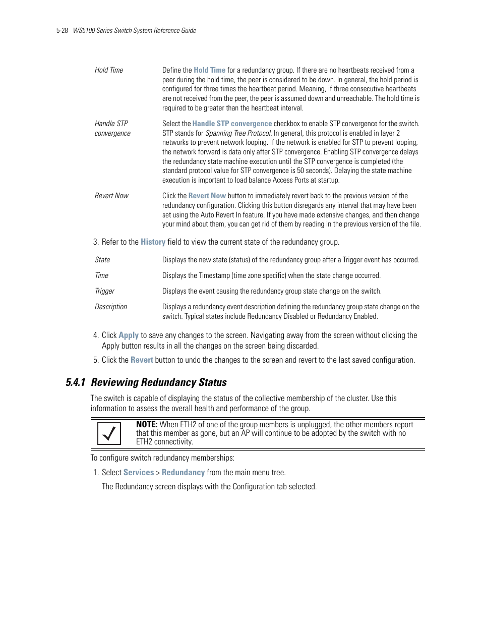 1 reviewing redundancy status, 1 reviewing redundancy status -28, Reviewing redundancy status | Motorola Series Switch WS5100 User Manual | Page 198 / 364