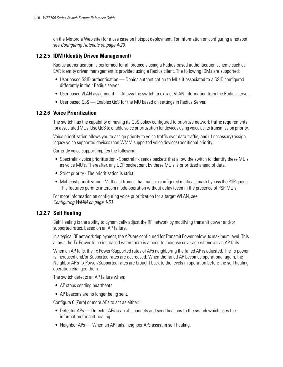 5 idm (identity driven management), 6 voice prioritization, 7 self healing | Idm (identity driven management), Voice prioritization, Self healing | Motorola Series Switch WS5100 User Manual | Page 20 / 364