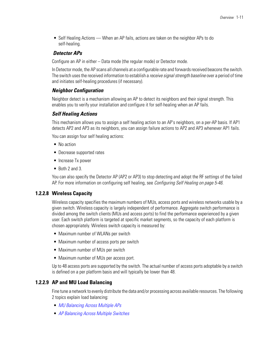 8 wireless capacity, 9 ap and mu load balancing, Wireless capacity | Ap and mu load balancing | Motorola Series Switch WS5100 User Manual | Page 21 / 364