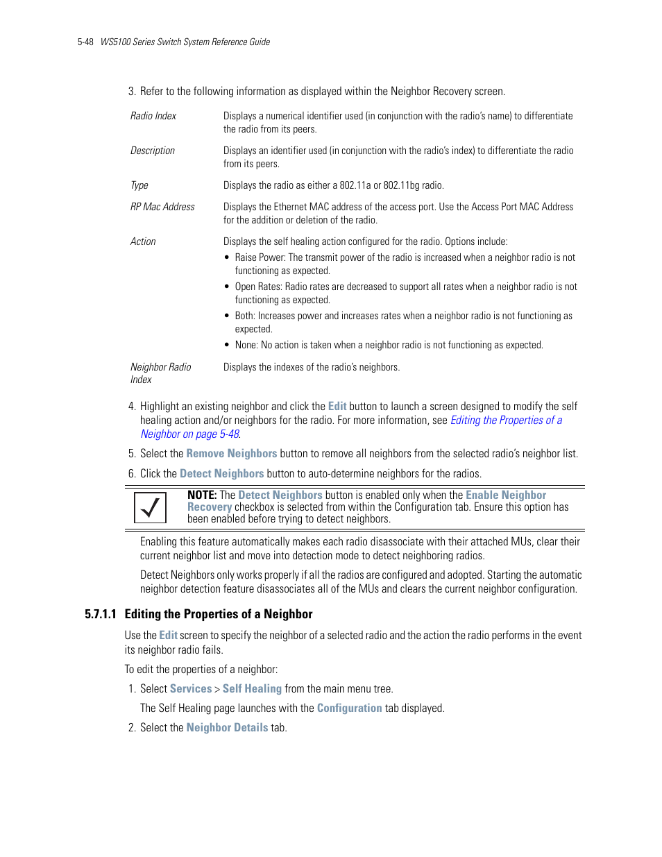 1 editing the properties of a neighbor | Motorola Series Switch WS5100 User Manual | Page 218 / 364