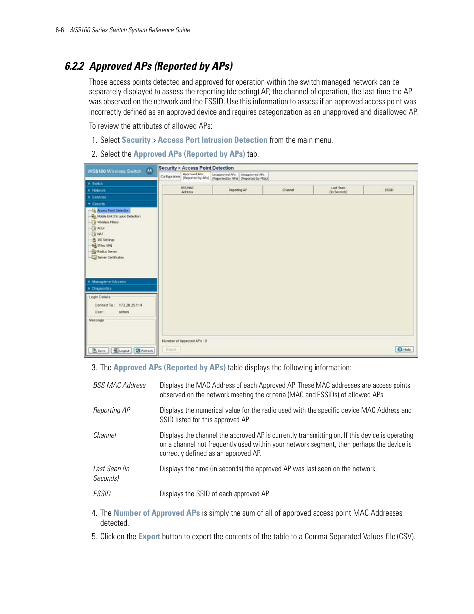 2 approved aps (reported by aps), 2 approved aps (reported by aps) -6, Approved aps (reported by aps) | Motorola Series Switch WS5100 User Manual | Page 230 / 364