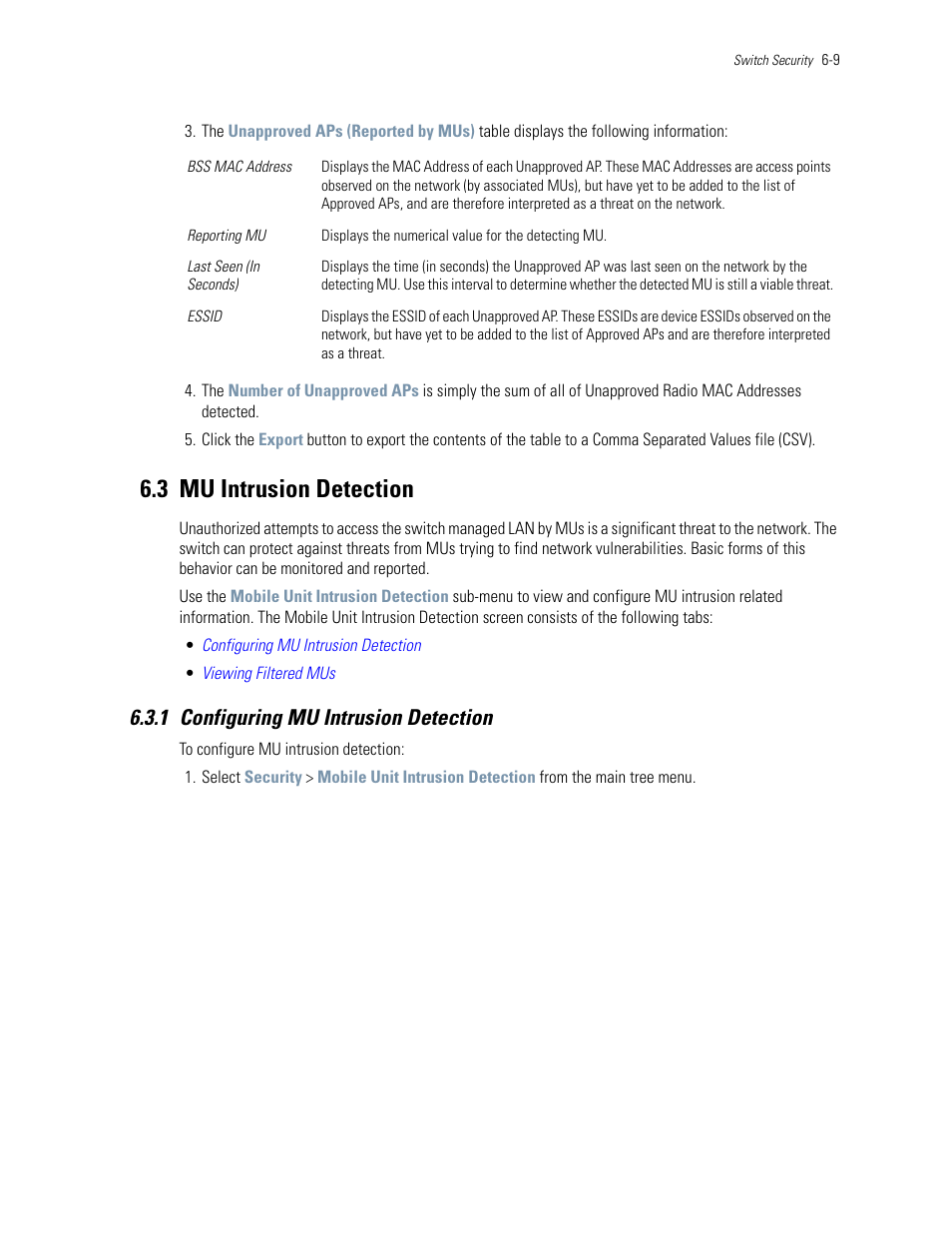 3 mu intrusion detection, 1 configuring mu intrusion detection, 3 mu intrusion detection -9 | 1 configuring mu intrusion detection -9, Mu intrusion detection, Information, see | Motorola Series Switch WS5100 User Manual | Page 233 / 364